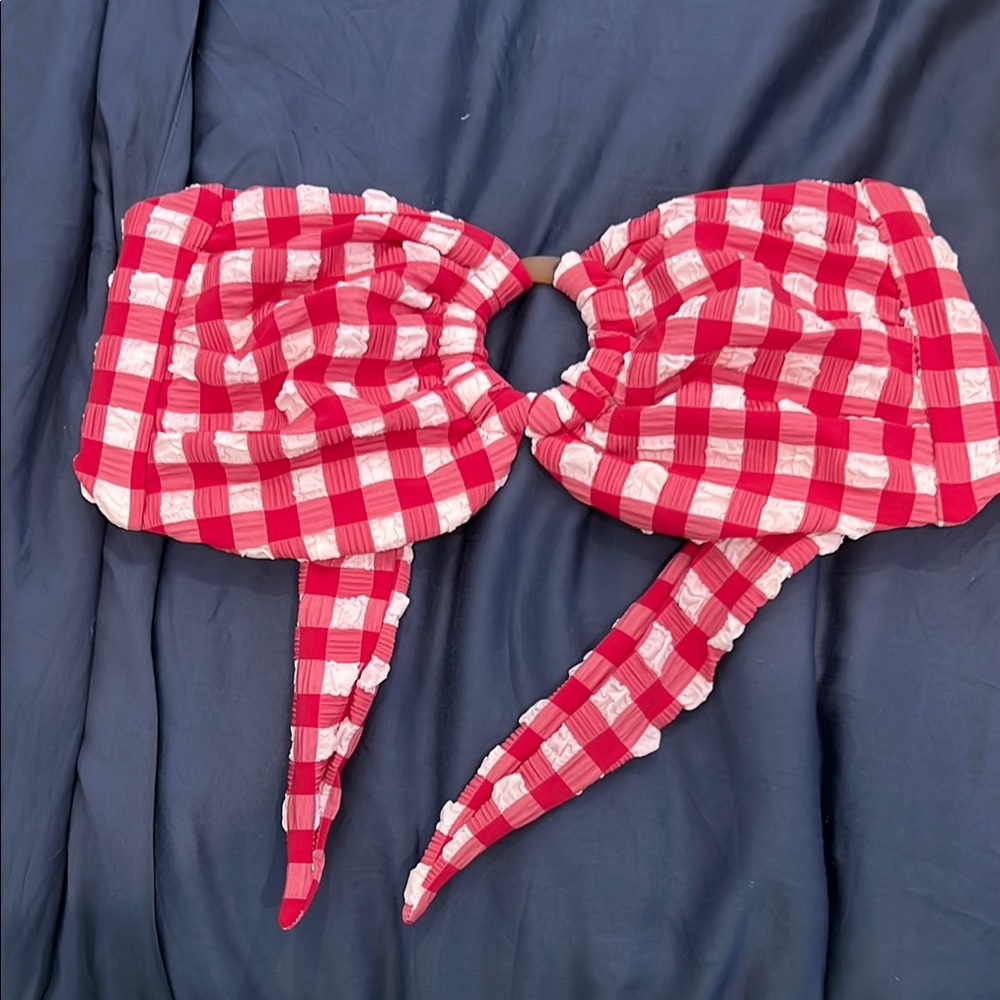 Montce Red and White Checkered Swim Top